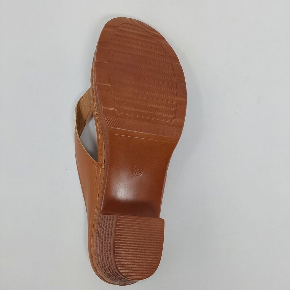 Women's Tan Brown Thong Mule Heels Slide Sandals Block Heel Size EU 43 Us 12 - Picture 15 of 15